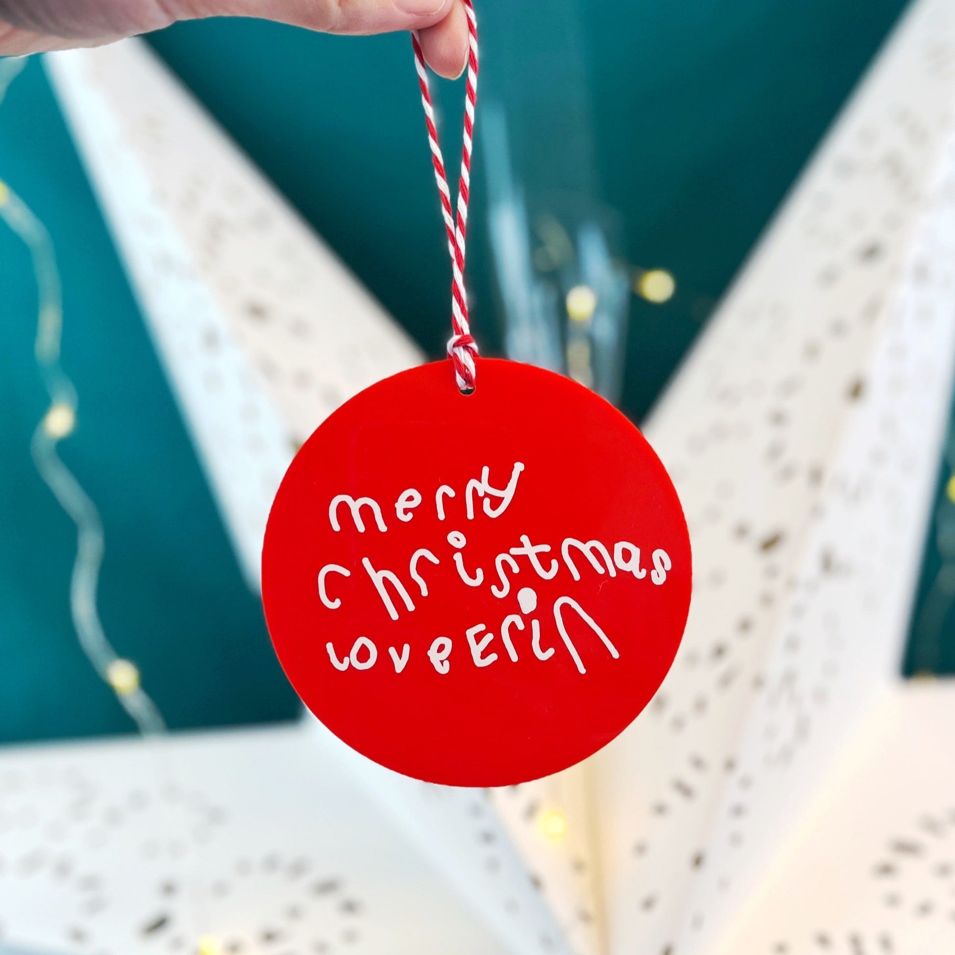 personalised handwriting red christmas bauble
