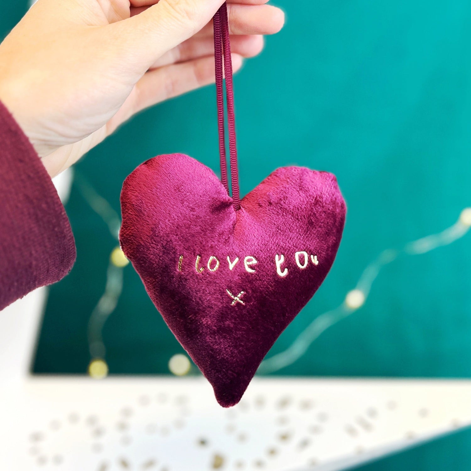 velvet Christmas tree decoration personalised with your childs handwriting