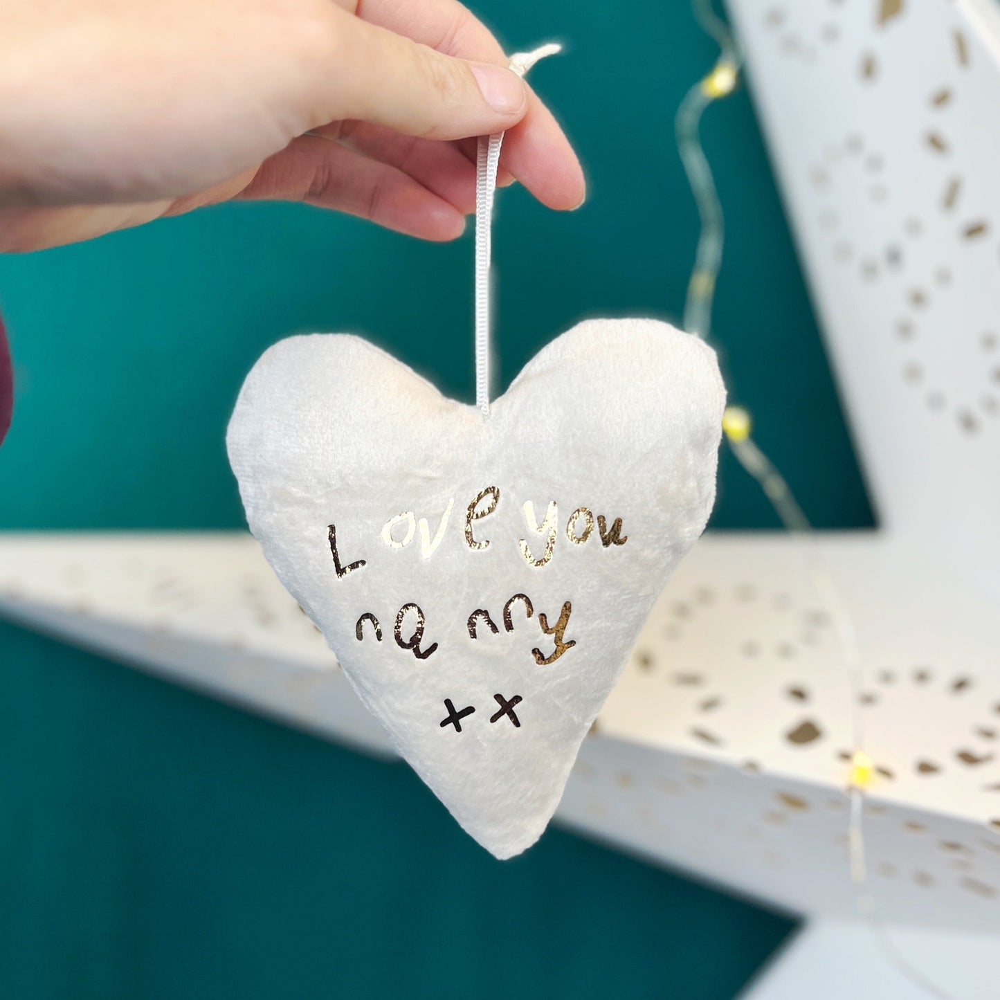 velvet Christmas tree decoration personalised with your childs handwriting nanny gift