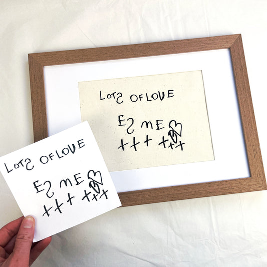 Children's handwriting turned into framed art print