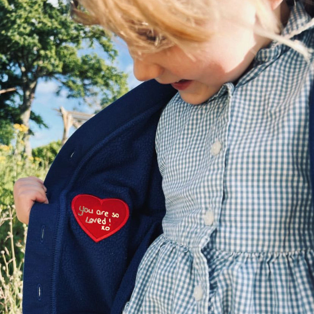 handwriting love heart patch for school uniform pocket hug