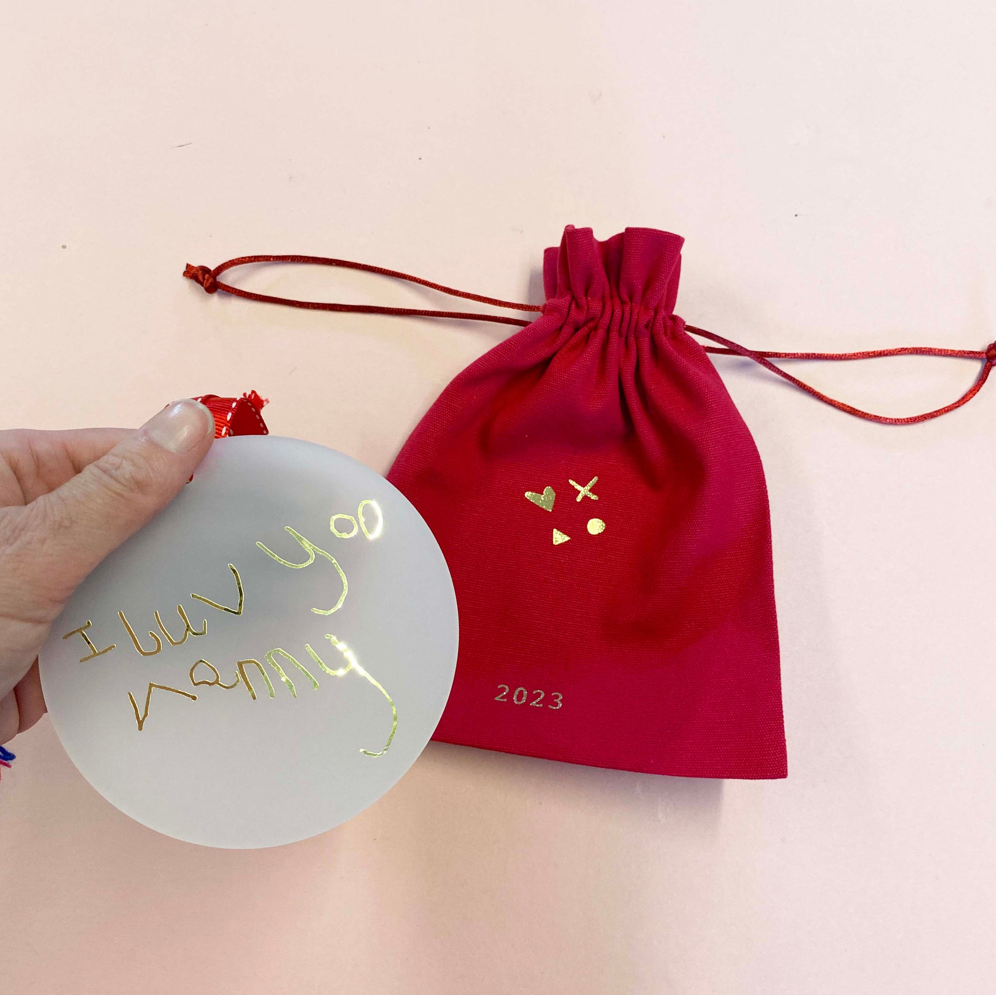 childrens handwriting christmas bauble