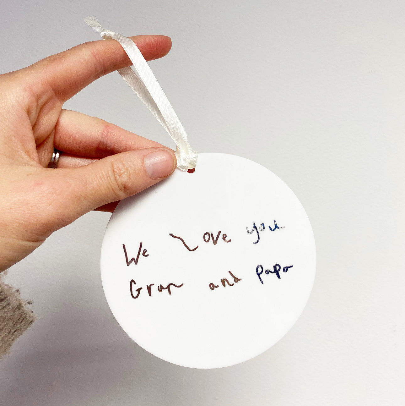 white personalised Christmas bauble