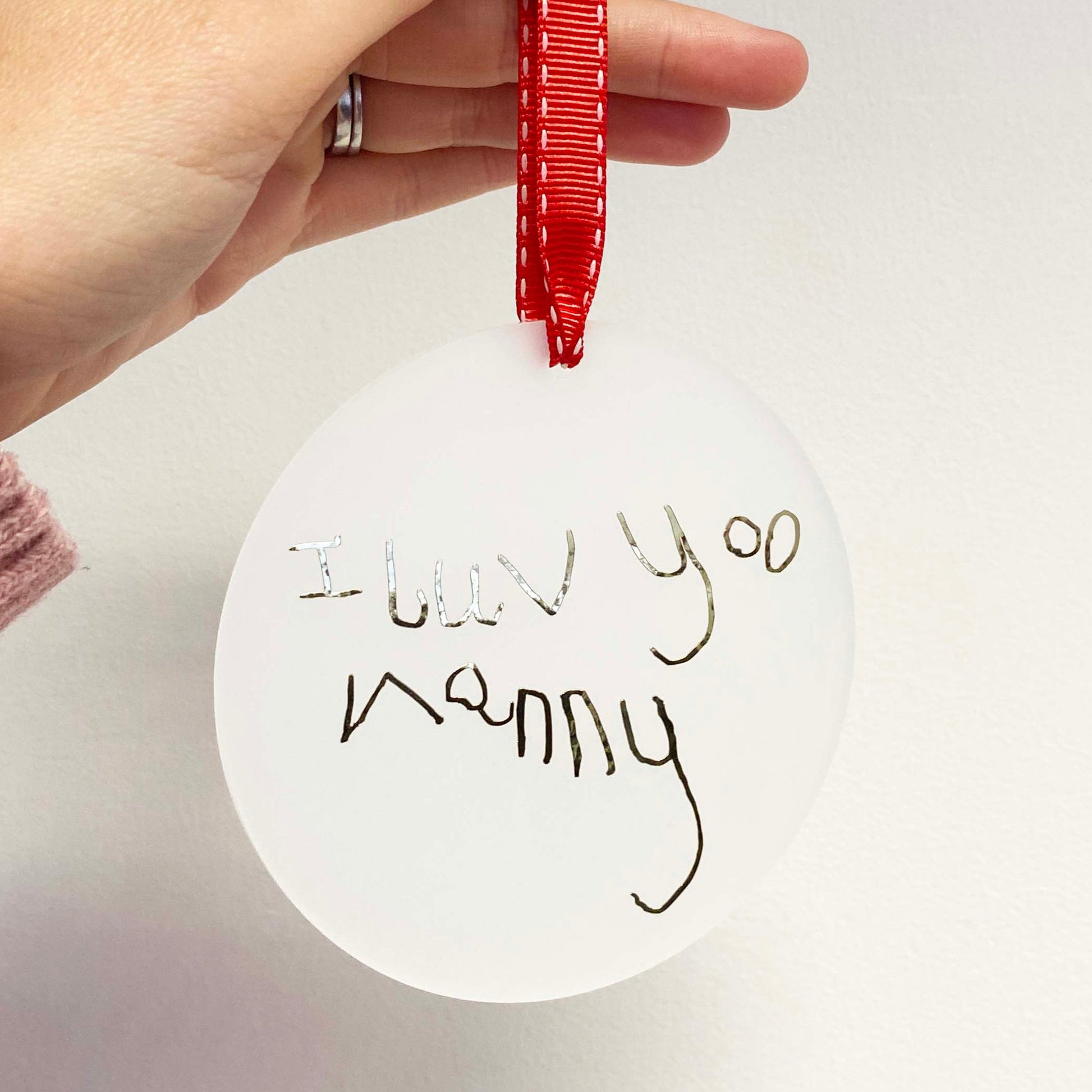 personalised christmas bauble with your childs artwork or handwriting