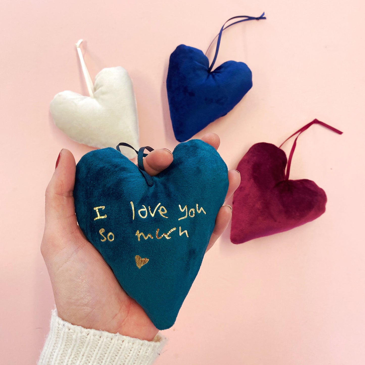 luxury velvet handwriting keepsake heart decoration