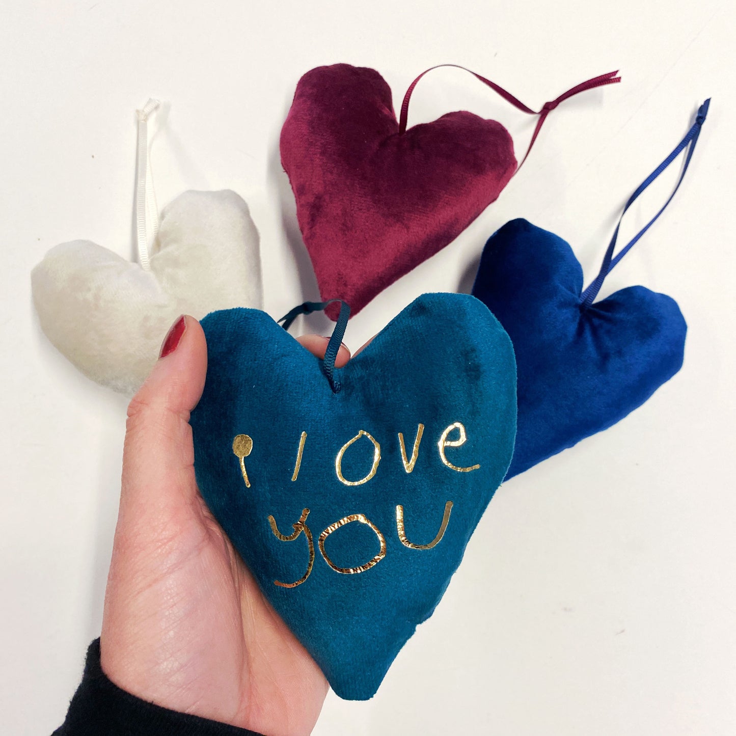 luxe velvet handwritten hanging heart