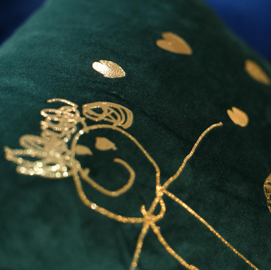 emerald green velvet personalised cushion