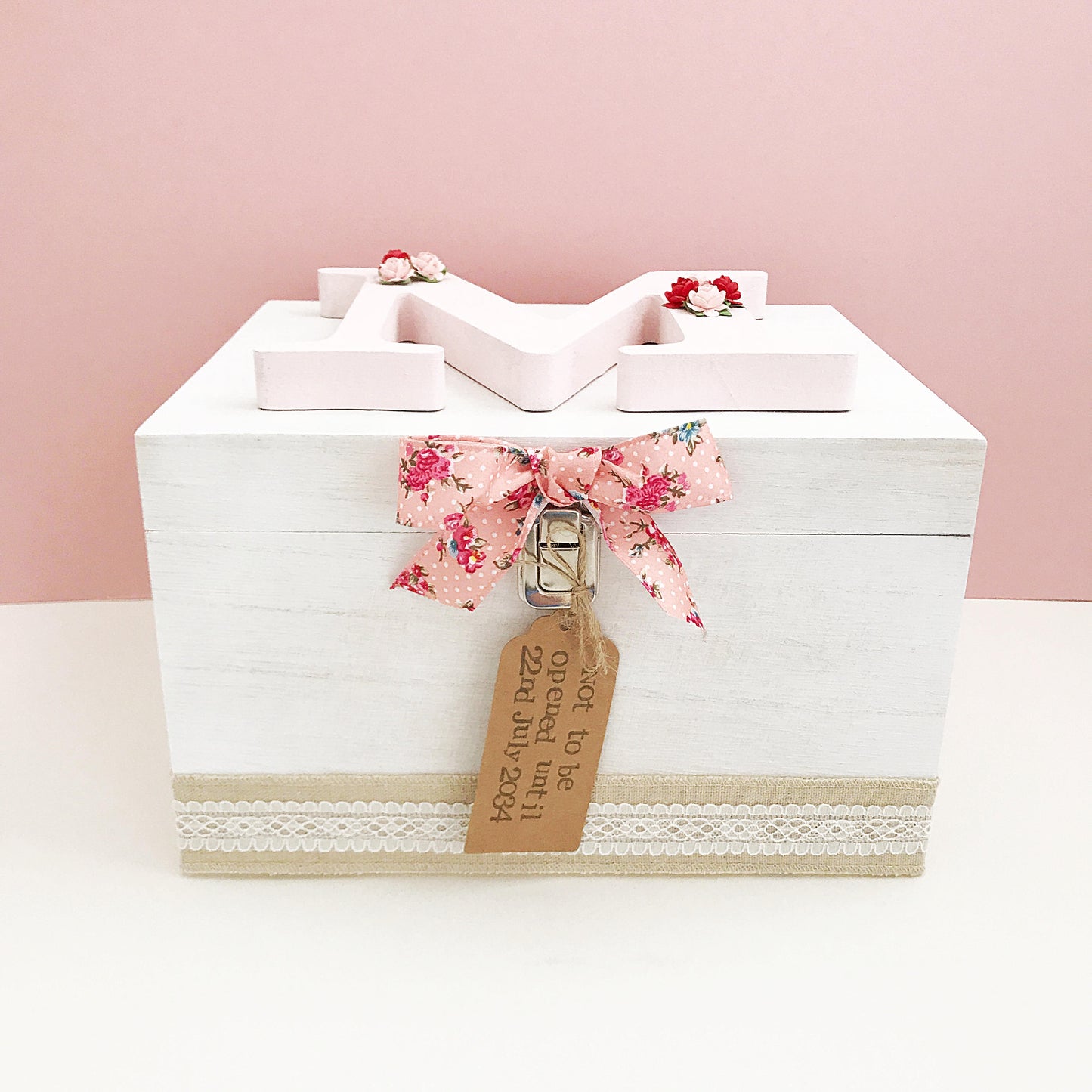 Pink Floral Wooden Keepsake Box