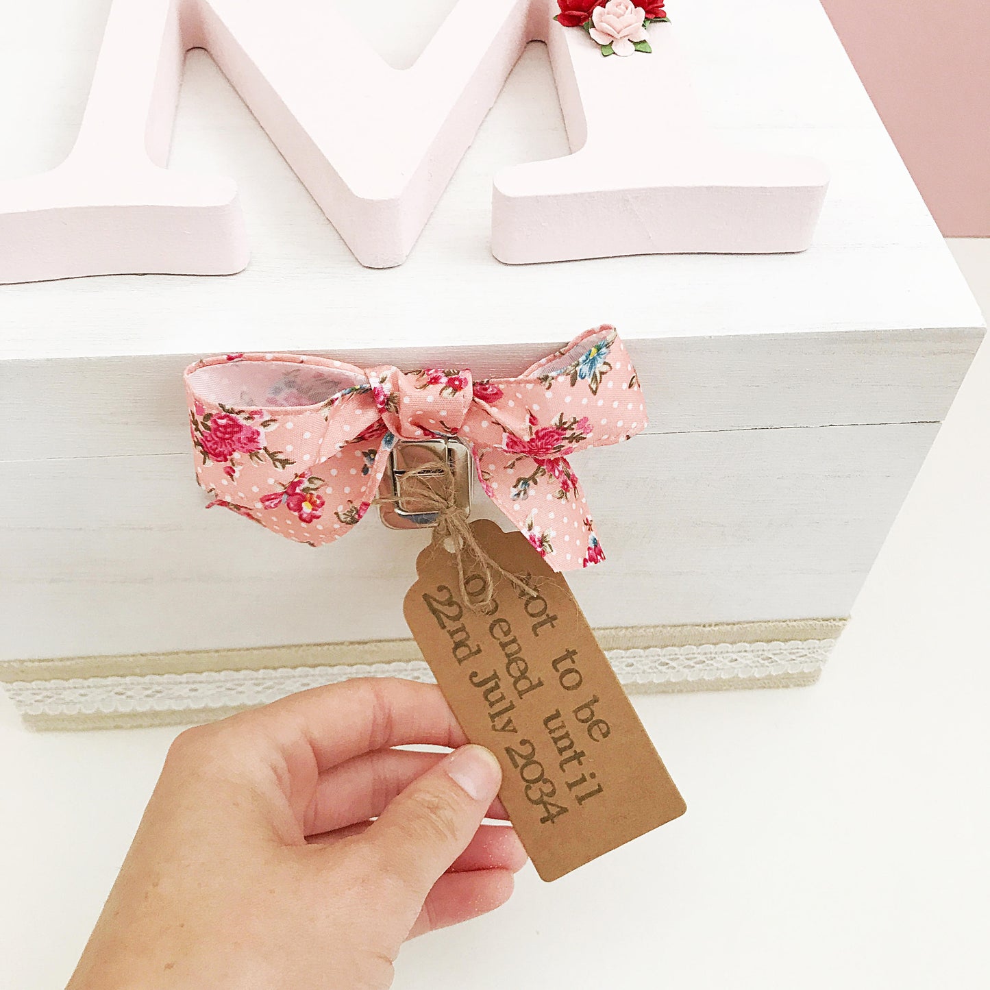 Pink Floral Wooden Keepsake Box