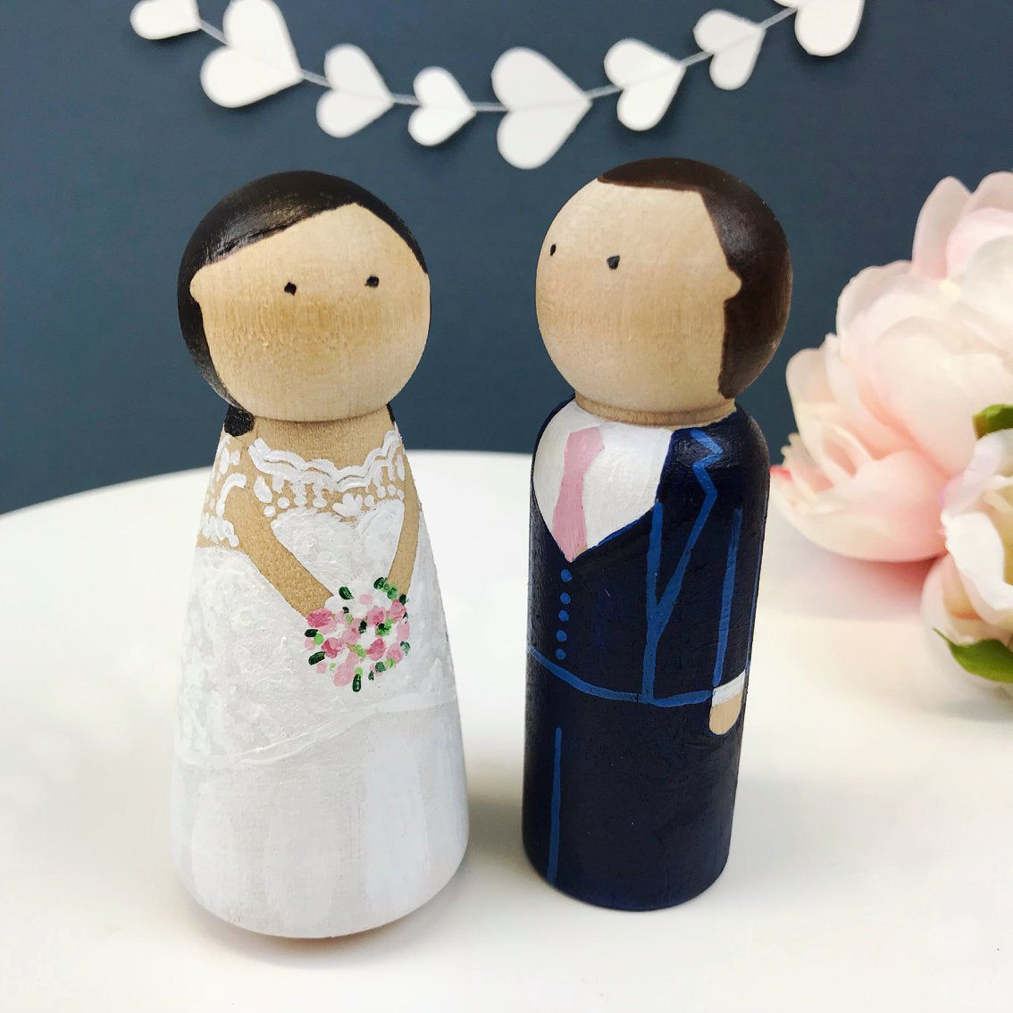 Hand Painted Wooden Wedding Cake Toppers