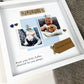 Everton Daddy photo frame gift for Father’s Day, personalised with blue and white colours, two photo slots, message “From your little Toffee, cheering for you always,” and kraft tag. Handmade keepsake for Everton football fan dads. Upload your own photos when ordering.