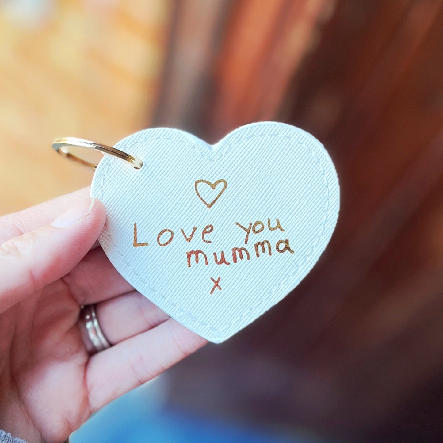 personalised childrens handwriting heart shaped keyring