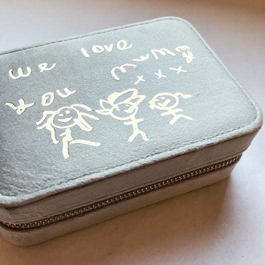 ivory velvet jewellery box with childrens drawing