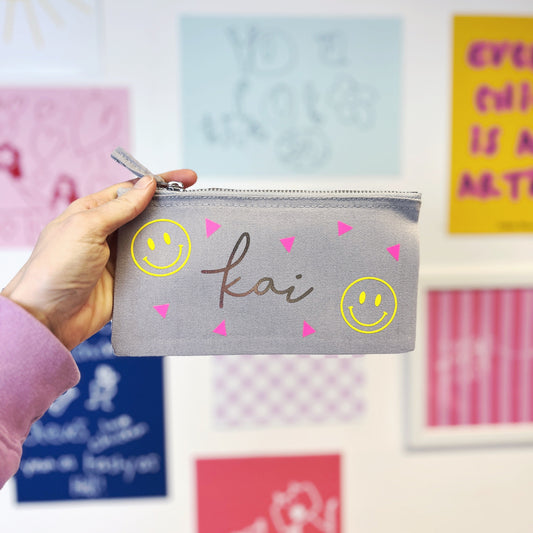 smiley face colourful pencil case personalised