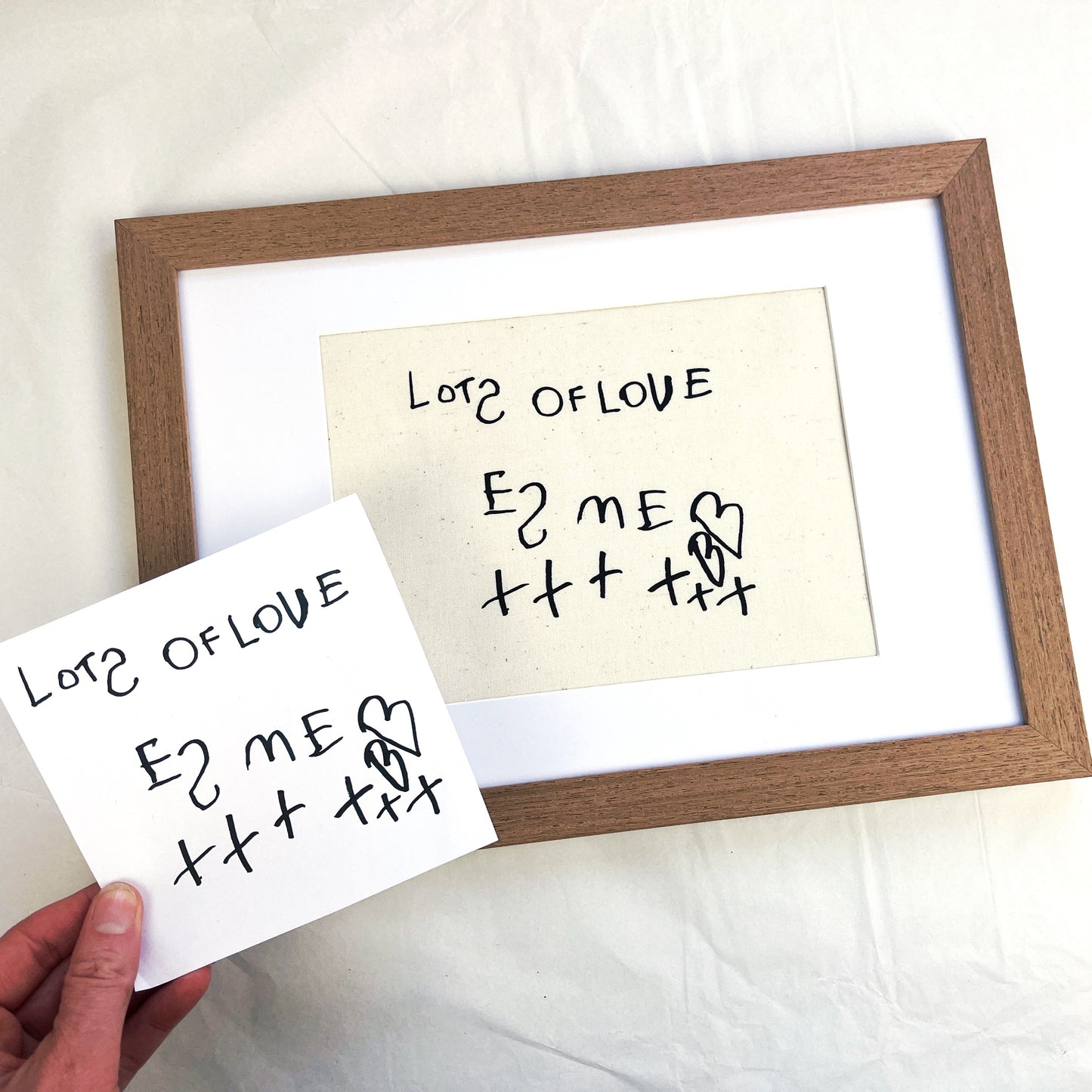 Children's handwriting turned into framed art print

