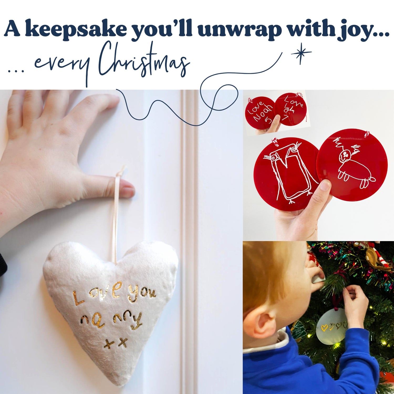 Christmas ornament with child’s note to Nanny – custom handwriting bauble
