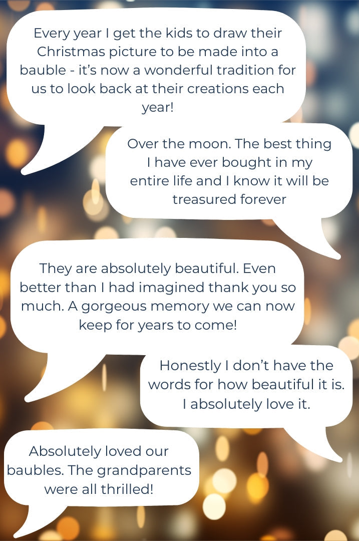 personalised Christmas baubles with childrens handwriting and artwork grandparent gifts