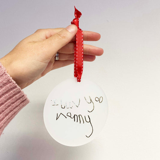 personalised christmas bauble with your childs artwork or handwriting