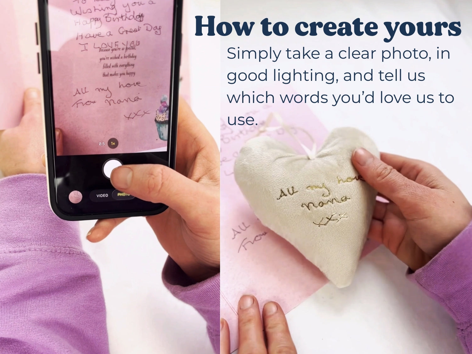 velvet in memory love heart made from handwriting