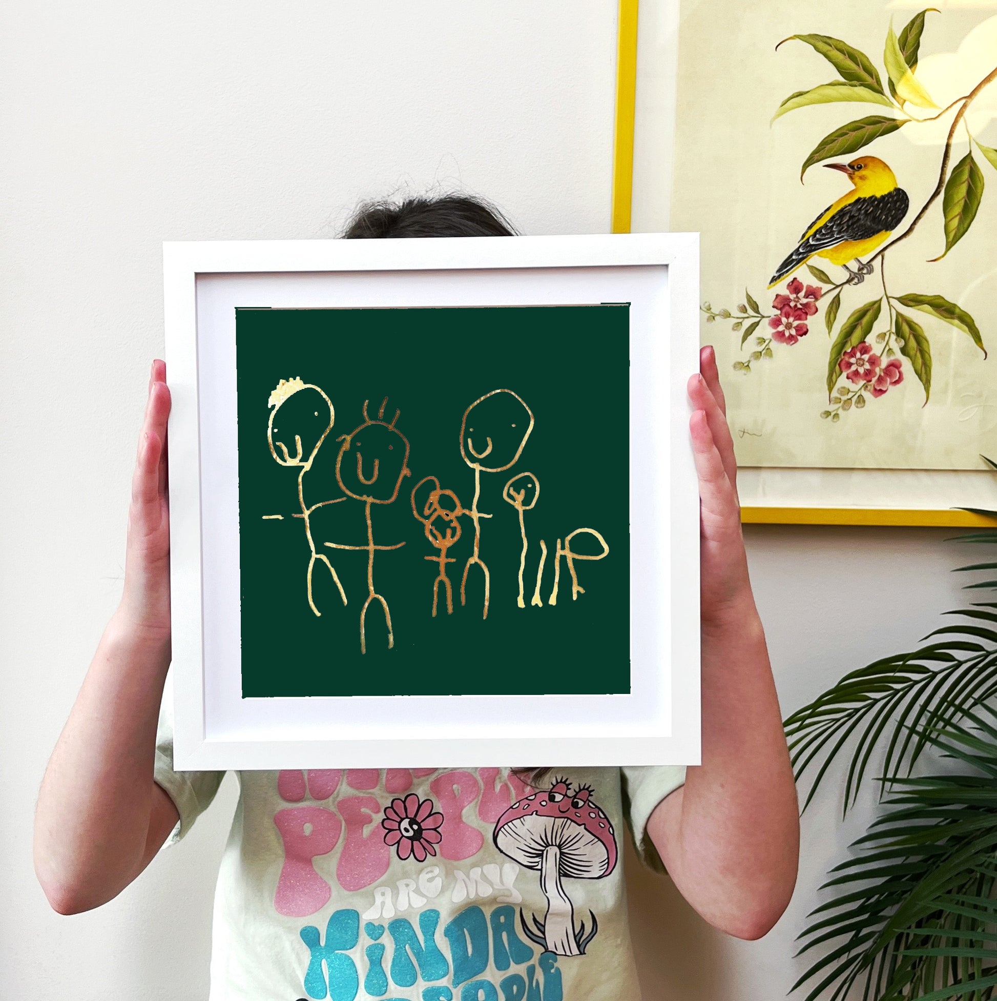 Box Frame childrens own drawing gold print - Mums