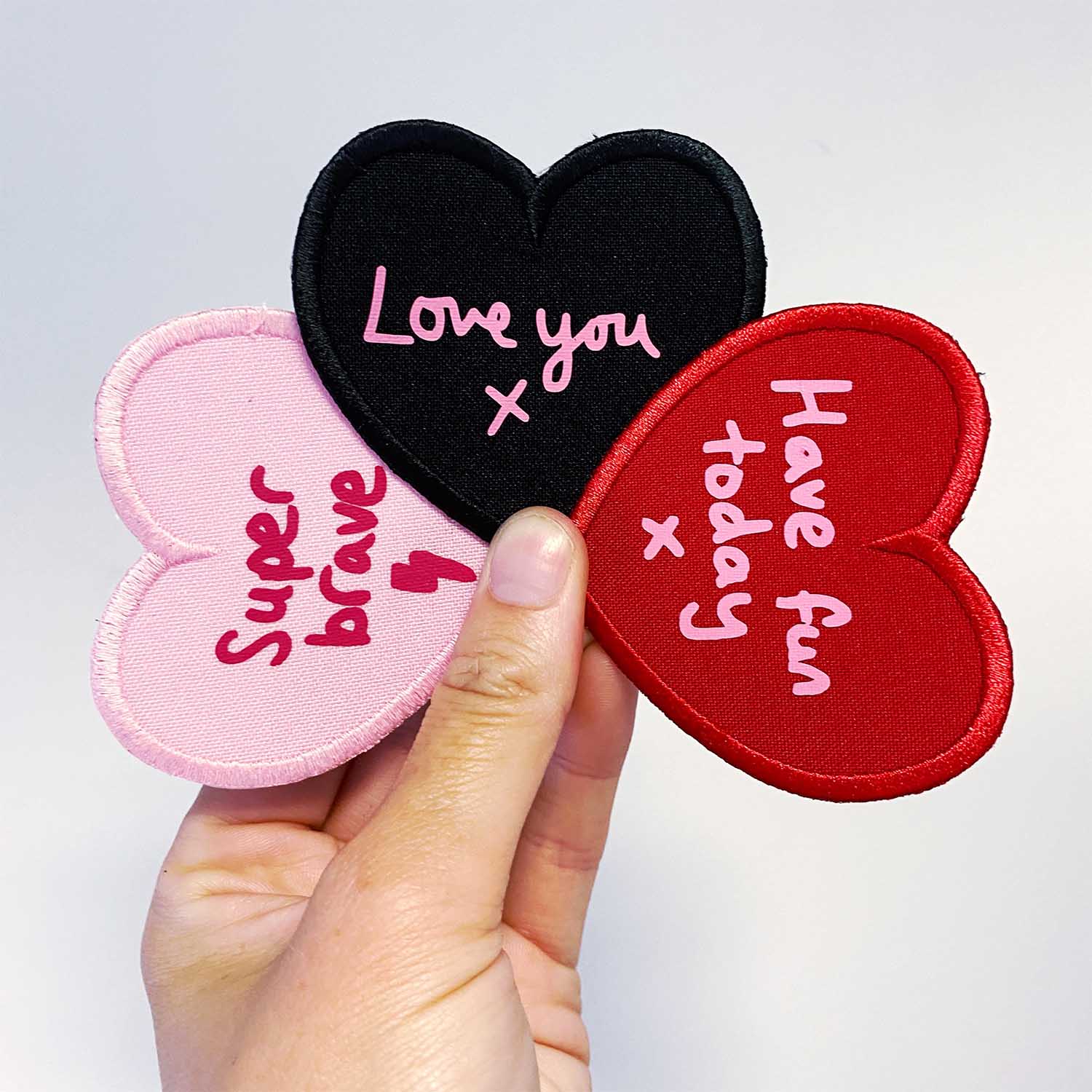 childrens heart patch for school uniform with parents handwriting