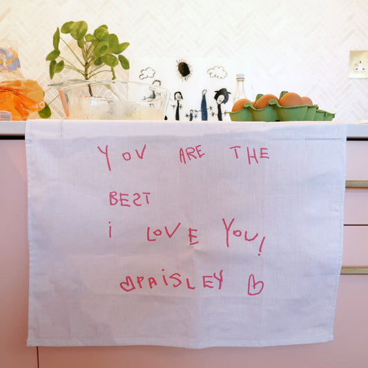 childrens handwriting tea towel- Mums -