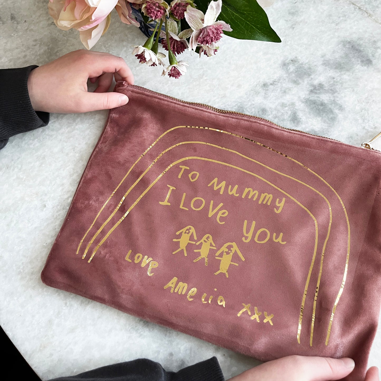 mummy make up bag rose velvet