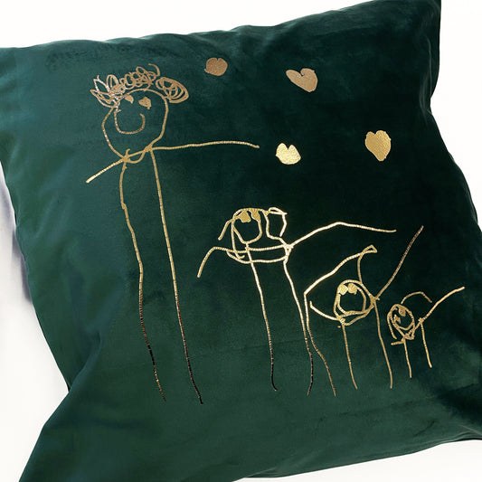 luxury velvet cushion made with your childrens artwork