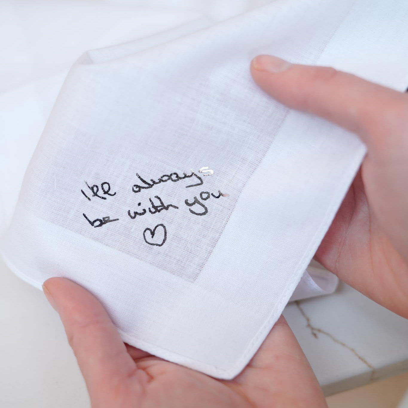 With Sympathy - In Memory - pocket square with handwriting from loved one