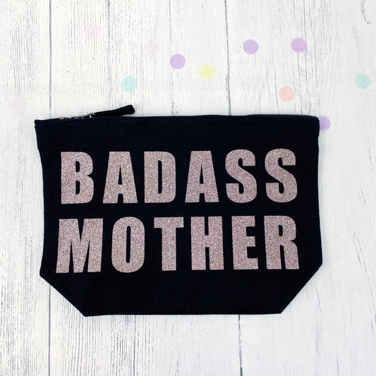 Badass Mother Make Up Bag - Glittery Pink
