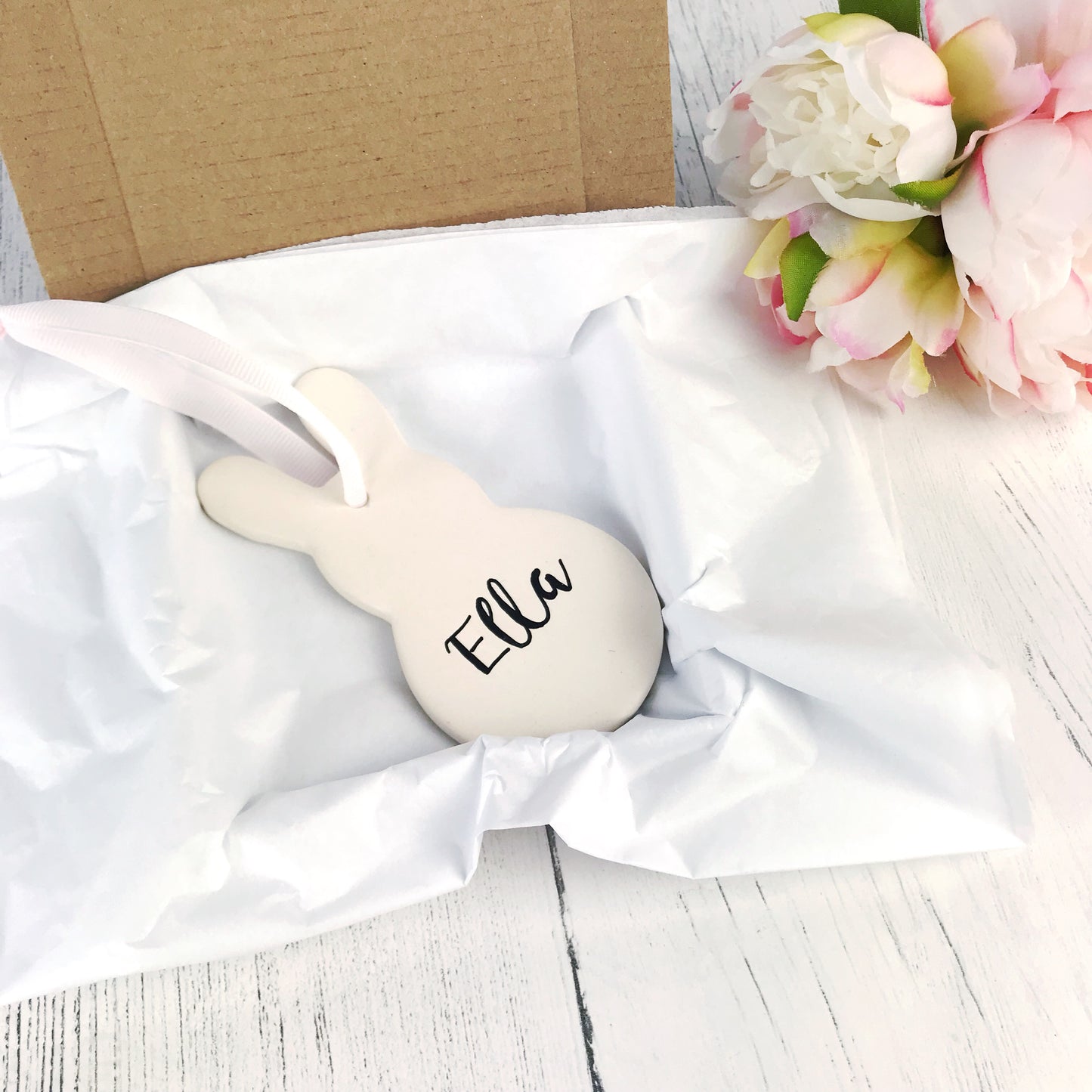 Hand Lettered Ceramic Easter Bunny