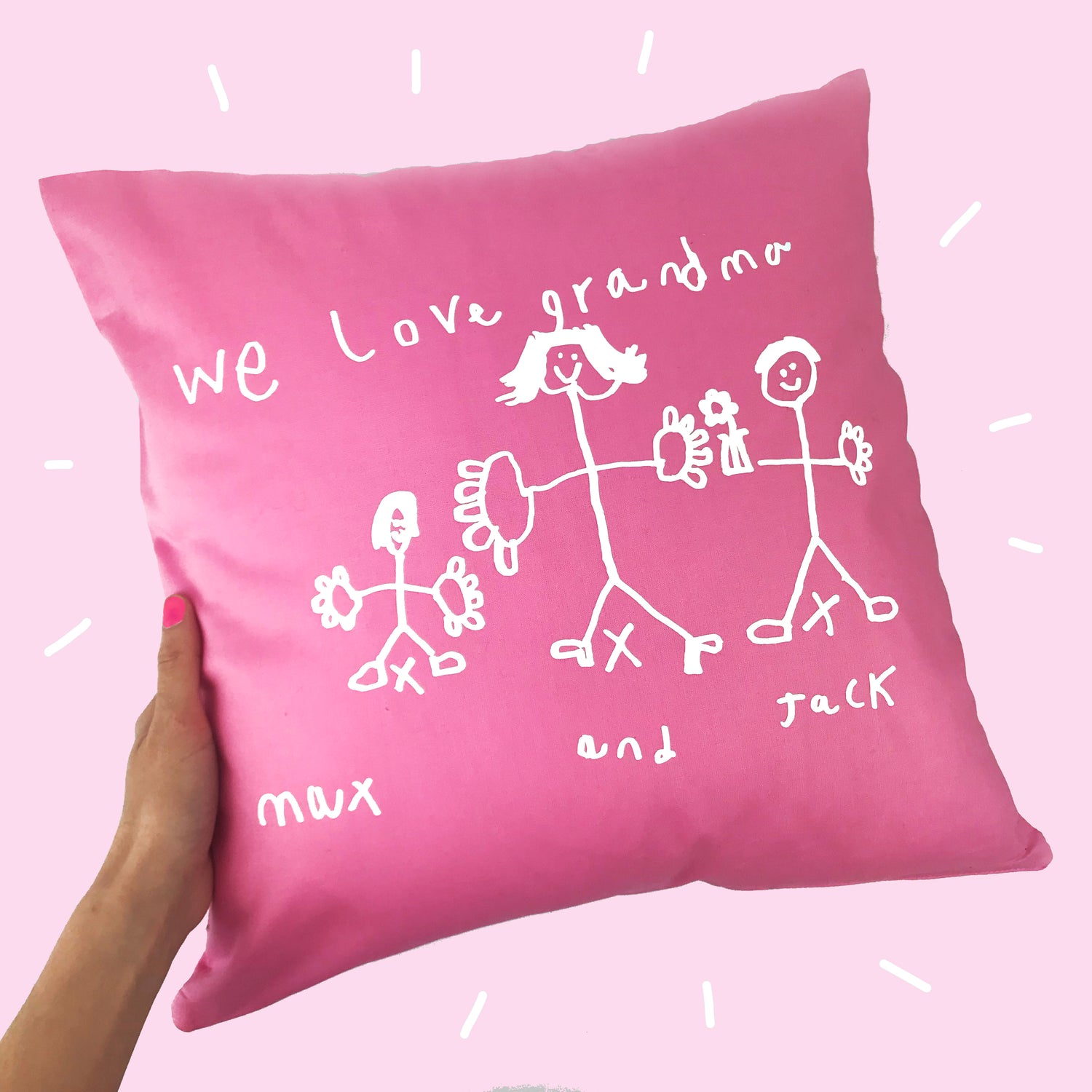 personalised grandma cushion with childs artwork