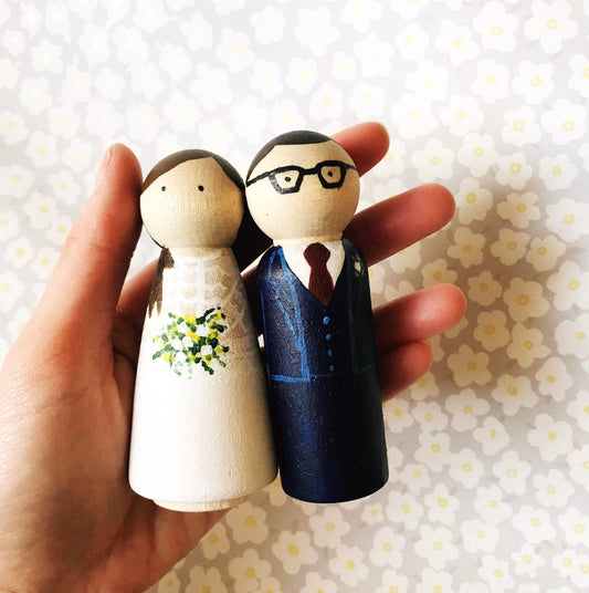 Hand Painted Wooden Wedding Cake Toppers