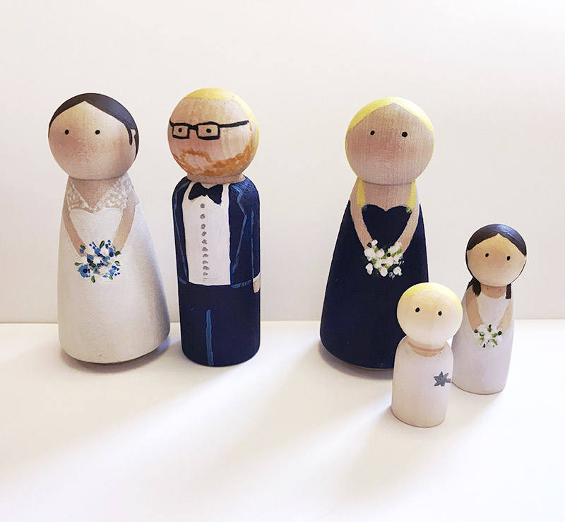 Peg Doll Couple With Wedding Party
