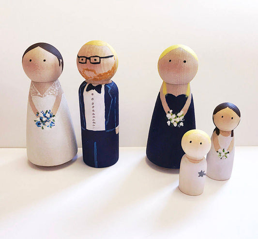 Peg Doll Couple With Wedding Party