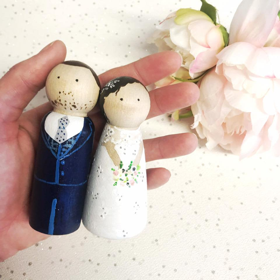 Hand Painted Wooden Wedding Cake Toppers