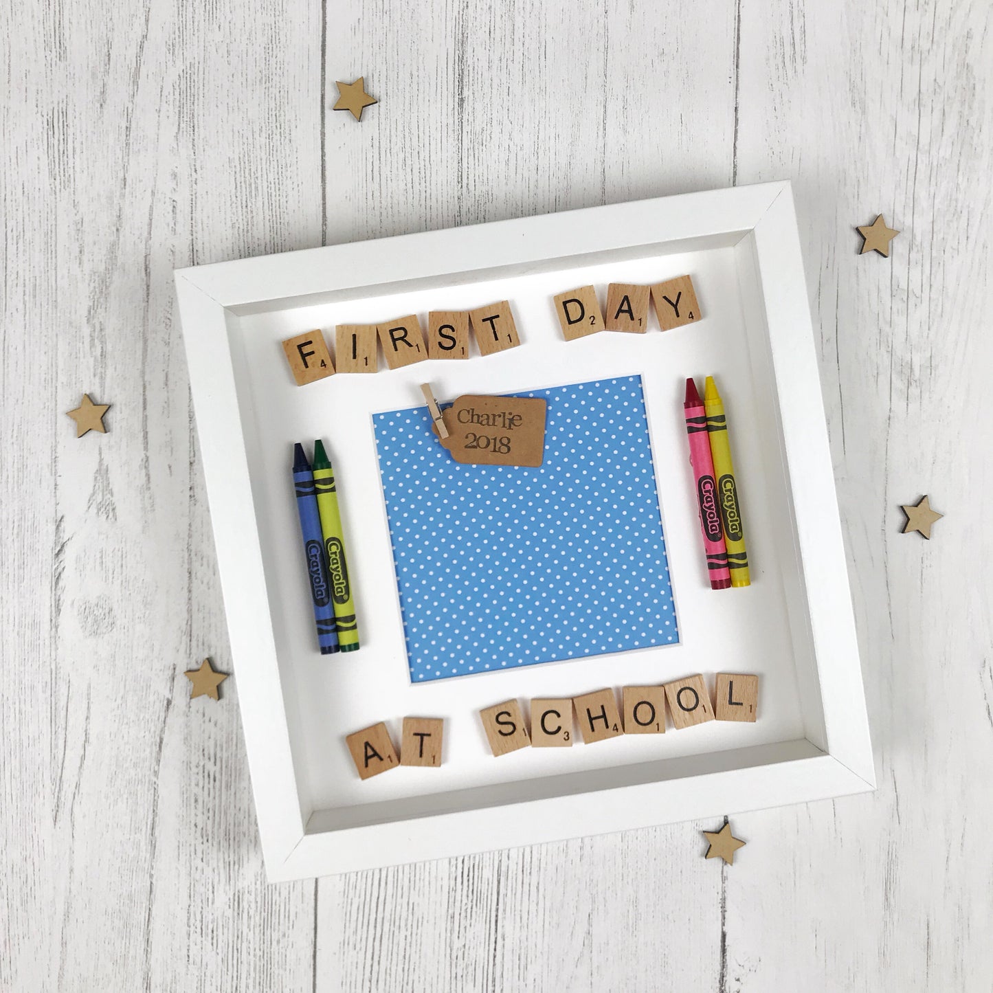first day at school photo frame blue