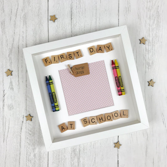 first day at school photo frame pink