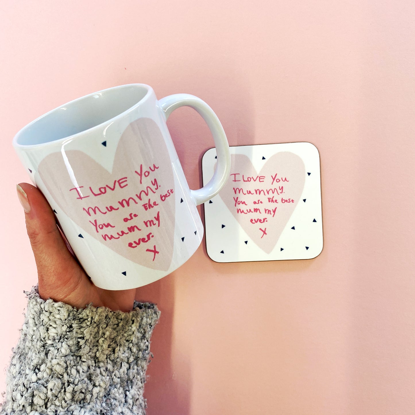 Childrens handwriting mug and coaster